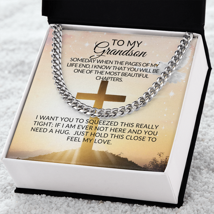 To My Grandson- BLESS-Cuban Link Chain Necklace
