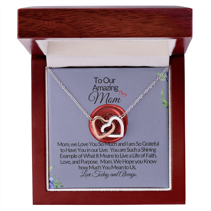 To Our Amazing Mom-We Love U-Interlocking Heart Necklace