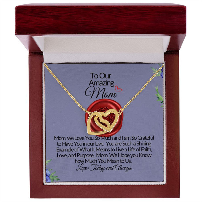 To Our Amazing Mom-We Love U-Interlocking Heart Necklace