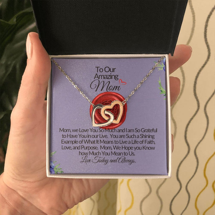 To Our Amazing Mom-We Love U-Interlocking Heart Necklace