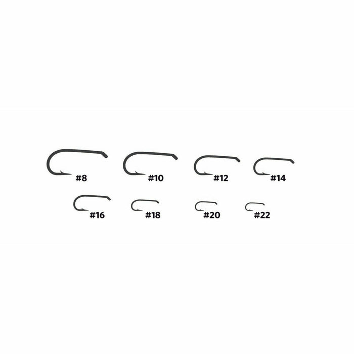 Umpqua U002 dry fly hook size chart showing sizes #8 to #22
