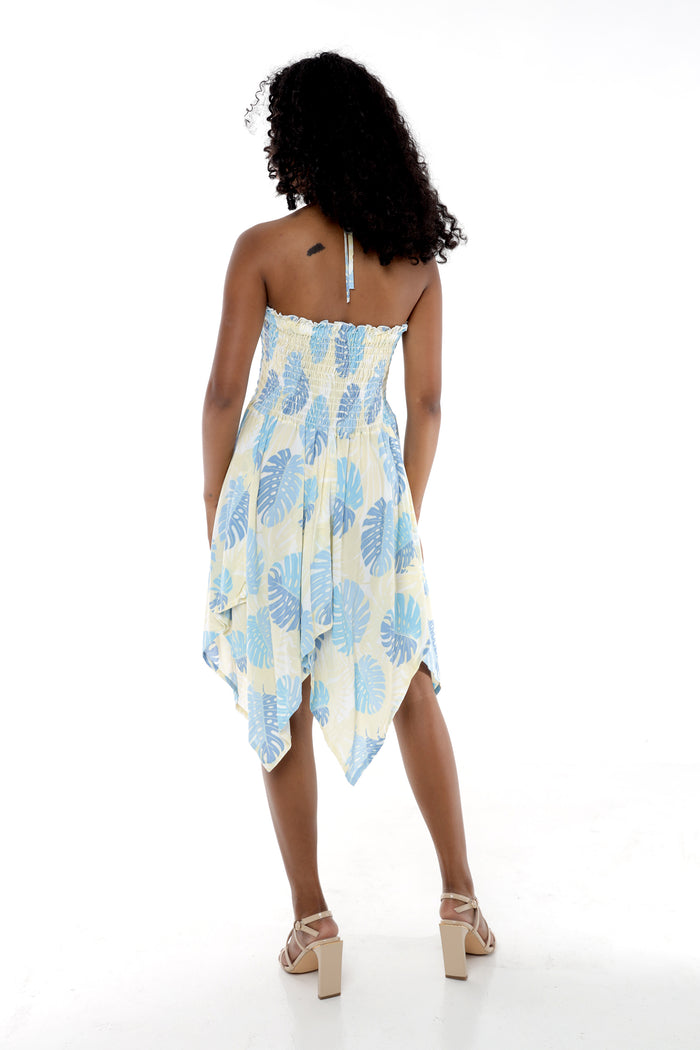 Women's Fairy Uneven Bottom Luau Dress in Pacific Palm Leaves Cream