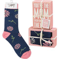 "You're The Mom Everyone Wishes They Had" colorful box sign and floral crew sock gift set by Primitives by Kathy — a sweet ready-to-gift Mother's Day set